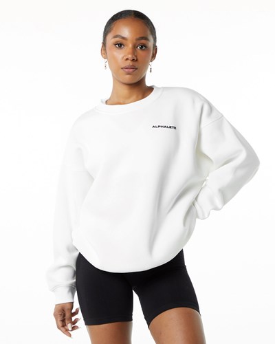 Alphalete Brushed Fleece Crewneck Swetry Białe | 29834-DETQ